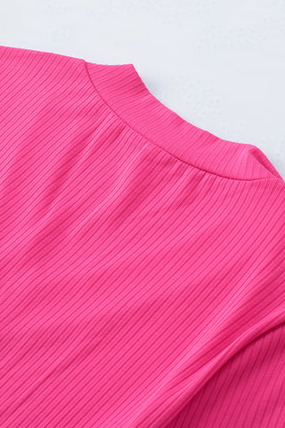 Ribbed Half Sleeve Top - Pink