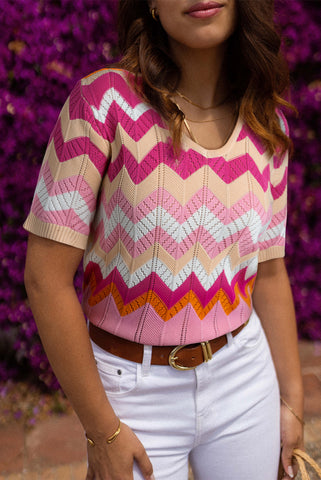 Short Sleeve Sweater - Pink