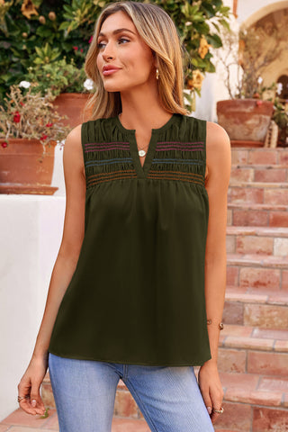Embroidered Sleeveless Top - Black