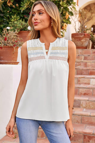 Embroidered Sleeveless Top - White
