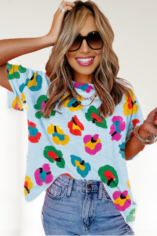 Colorful Leopard Tee Shirt - Blue
