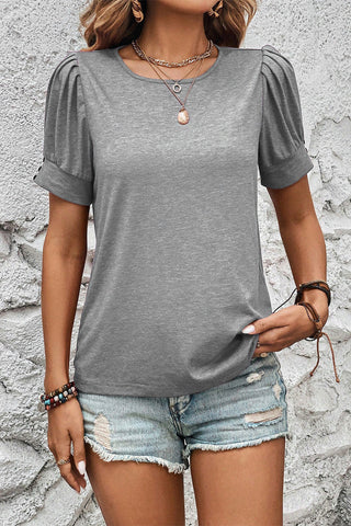 Puff Sleeve Top with Button Detail - Gray