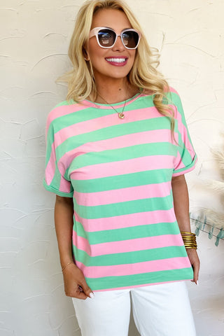 Striped Pink and Blue Top