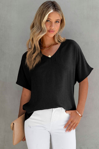 V-Neck Solid Top - Black
