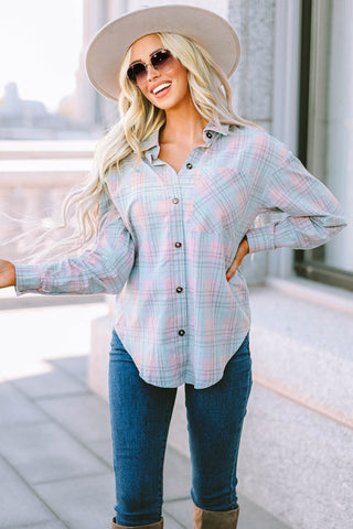 Plaid Button Up Top - Pink and Blue