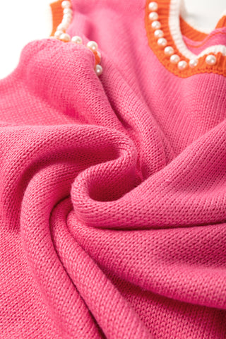 Pearl Detail Sleeveless Sweater - Pink and Orange