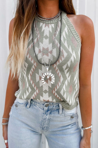 Sleeveless Aztec Top - Green
