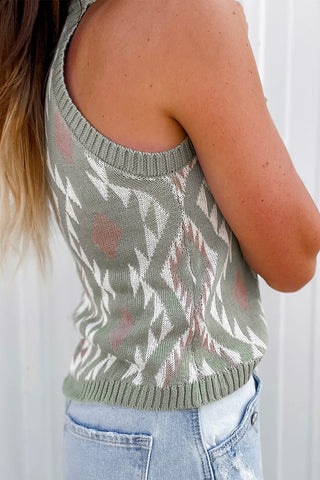 Sleeveless Aztec Top - Green