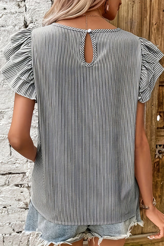 Ruffle Sleeve Striped Top - Gray