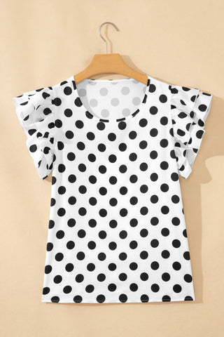 Ruffle Sleeve Polka Dot Top - White