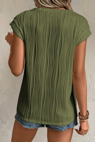 Balmy Waves Cap Sleeve Top - Mossy Green