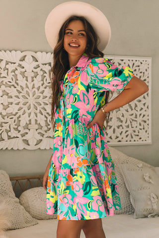 Summer Vibes Floral Shift Dress  - Green