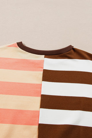 Crew Neck Striped Sweatshirt - Brown and Peach