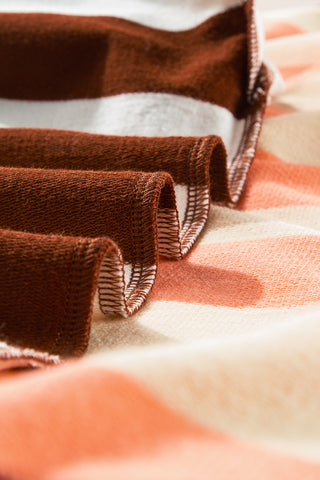 Crew Neck Striped Sweatshirt - Brown and Peach