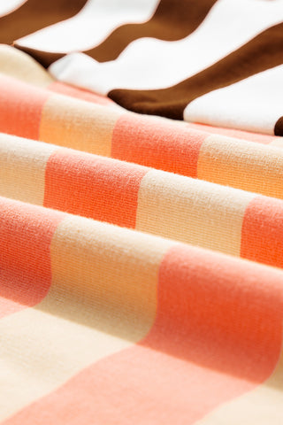 Crew Neck Striped Sweatshirt - Brown and Peach