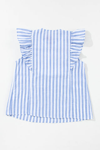 Striped Linen Sleeveless Top - Blue