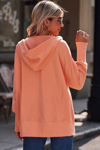 Henley Style Fall Hoodie - Orange