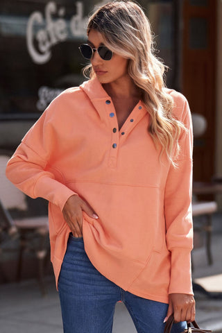 Henley Style Fall Hoodie - Orange