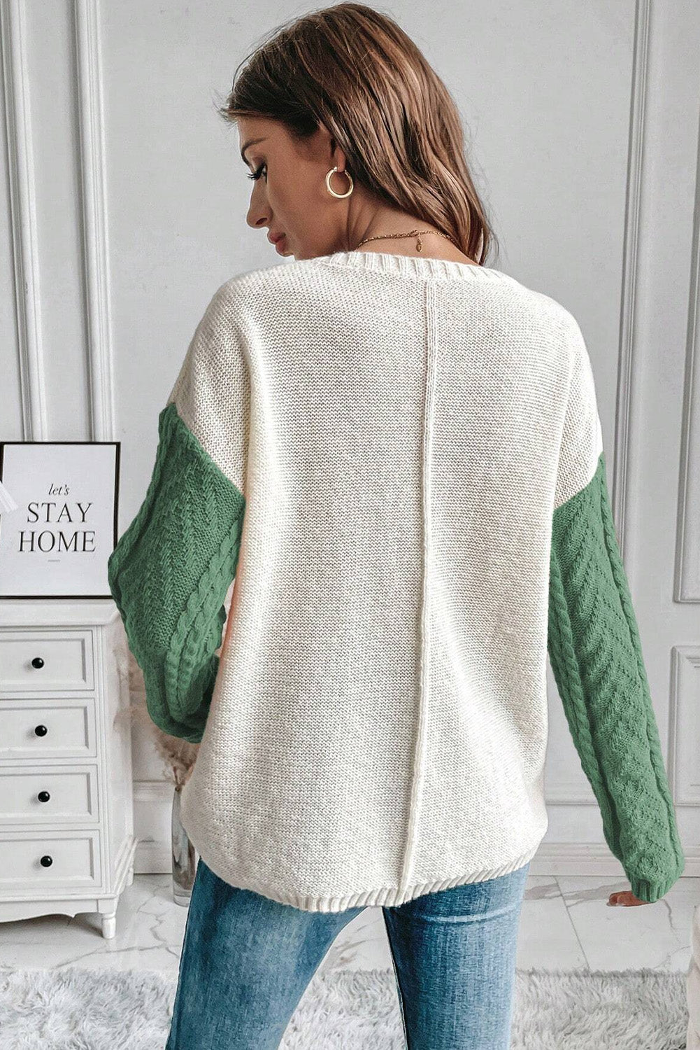 Cable Knit Color Block Sweater - Green | Blue Chic Boutique