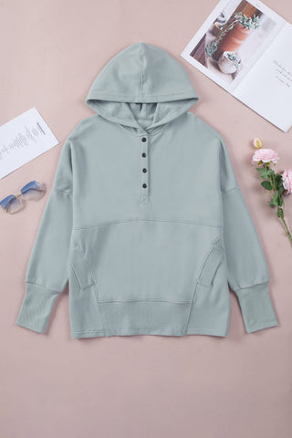 Henley Style Fall Hoodie - Sage/Gray