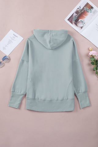 Henley Style Fall Hoodie - Sage/Gray