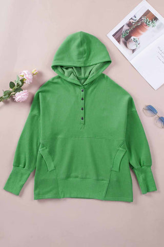 Henley Style Fall Hoodie - Kelly Green