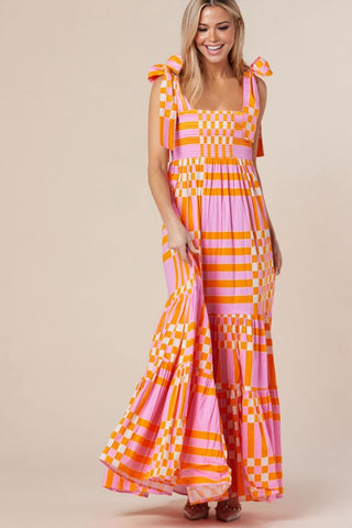 Gingham Maxi Dress - Orange Sherbet