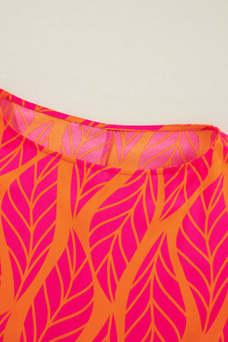 Smocked Wrist Shift Top - Coral Leaf Print