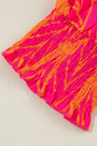 Smocked Wrist Shift Top - Coral Leaf Print