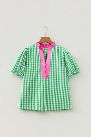 Gingham Pink and Green Top