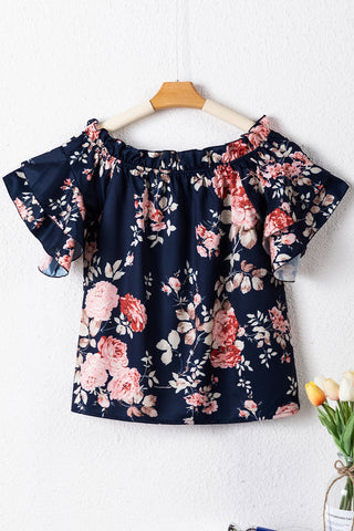 Off Shoulder Floral Top - Navy