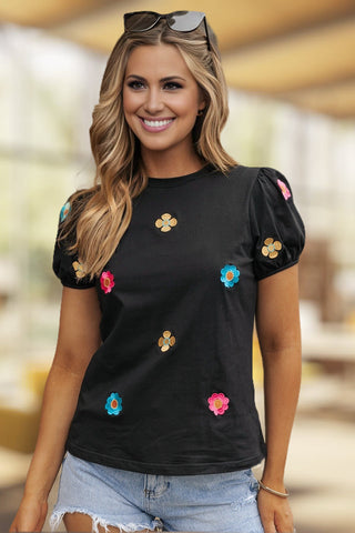 Daisy Pop Embroidered Top - Black