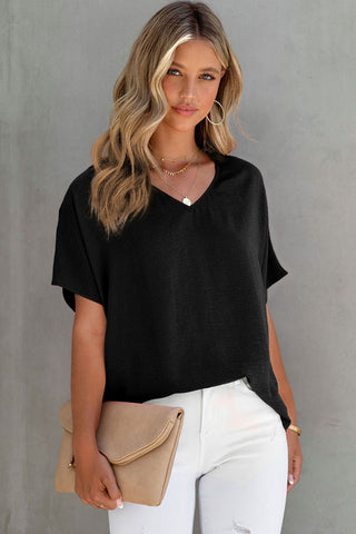 V-Neck Solid Top - Black