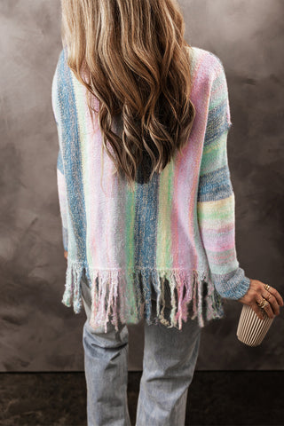 Rainbow Fringe Sweater Blue Chic Boutique