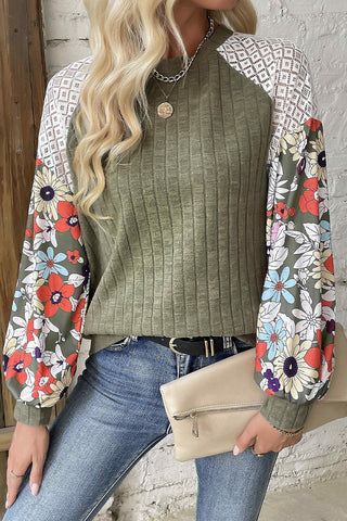Fall Floral Sleeve Top - Green