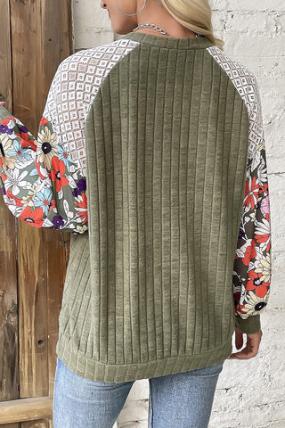 Fall Floral Sleeve Top - Green