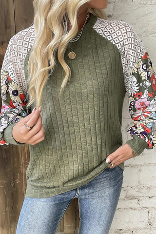 Fall Floral Sleeve Top - Green