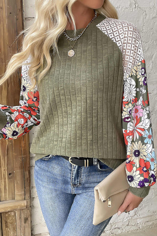 Fall Floral Sleeve Top - Green