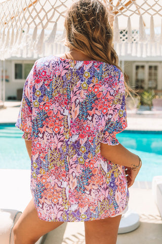 Smocked Wrist Shift Top - Boho Floral
