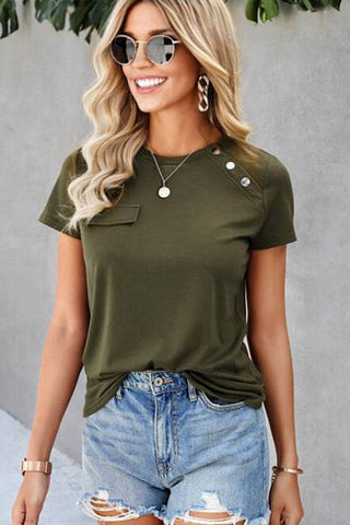 Casual Faux Pocket Tee - Olive