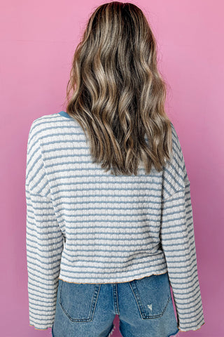 Thermal Henley Top - Blue Striped