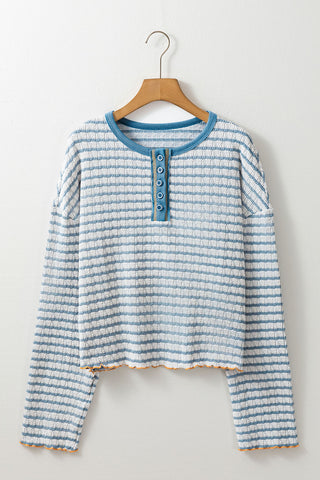 Thermal Henley Top - Blue Striped