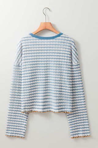 Thermal Henley Top - Blue Striped