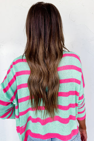 Pink and Mint Striped Sweater - Ships October 7th