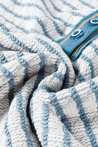 Thermal Henley Top - Blue Striped