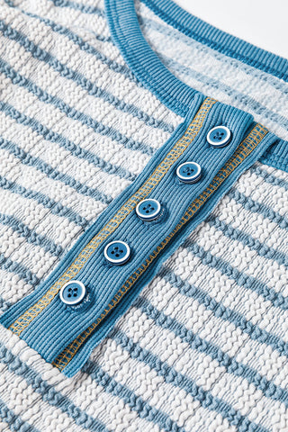 Thermal Henley Top - Blue Striped