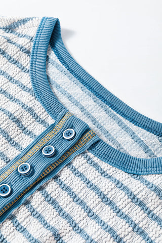 Thermal Henley Top - Blue Striped