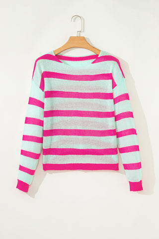 Pink and Mint Striped Sweater - Ships October 7th