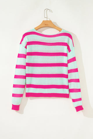 Pink and Mint Striped Sweater - Ships October 7th
