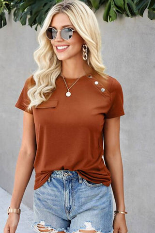 Casual Faux Pocket Tee - Rust